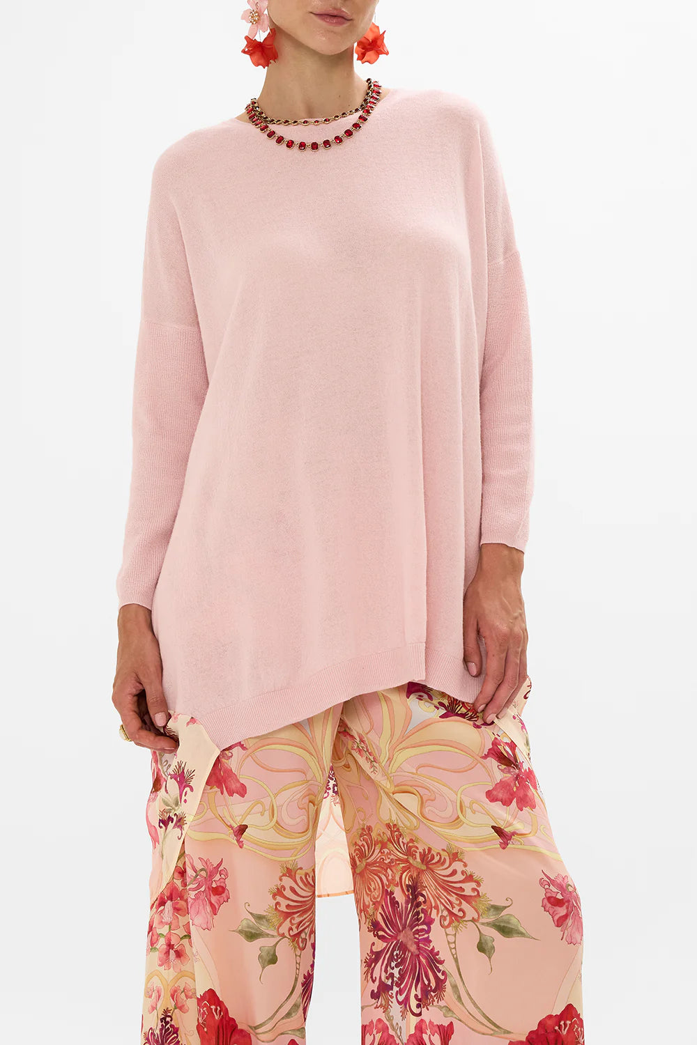 Long Sleeve Jumper with Print Back - Blossums and Brushstrokes