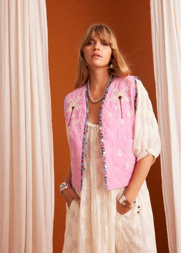 Coconuts Embroidered Vest - Soft Pink