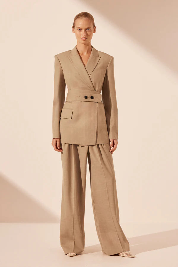 Asher Hourglass Blazer with Belt - Latte