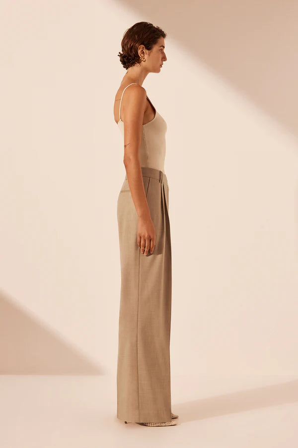 Asher Aymmetrical Pleat Front Pant - Latte