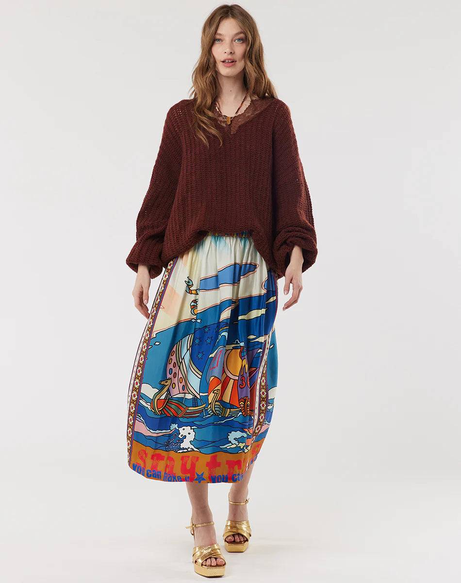 Vanessa Printed Midi Skirt - Nautical