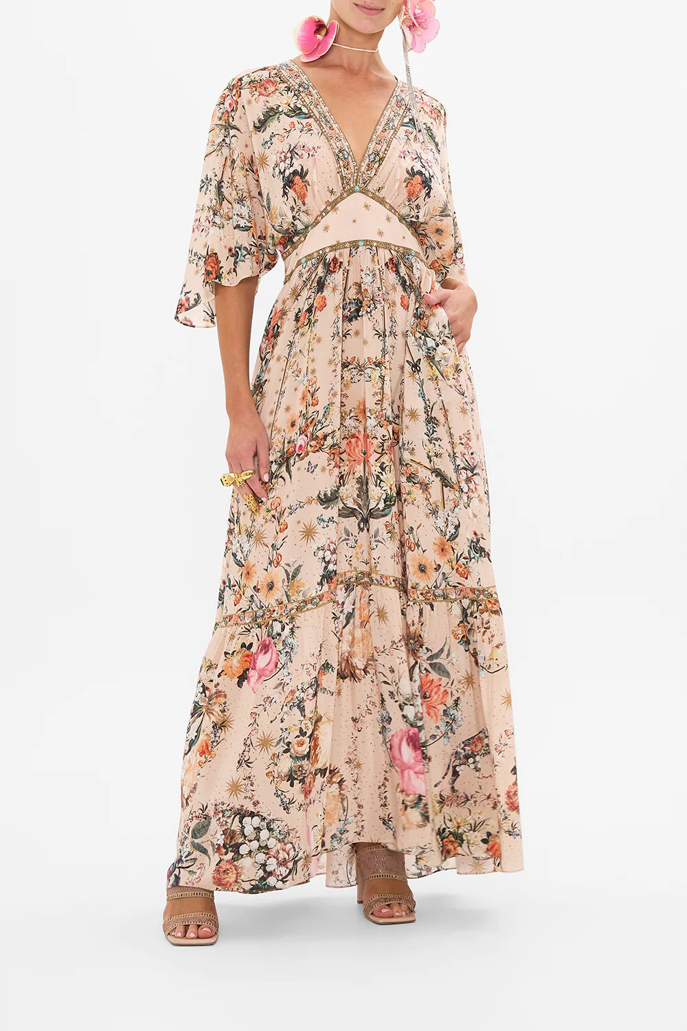 Waisted Dress With Hem Ruffle - Rose Garden Revolution