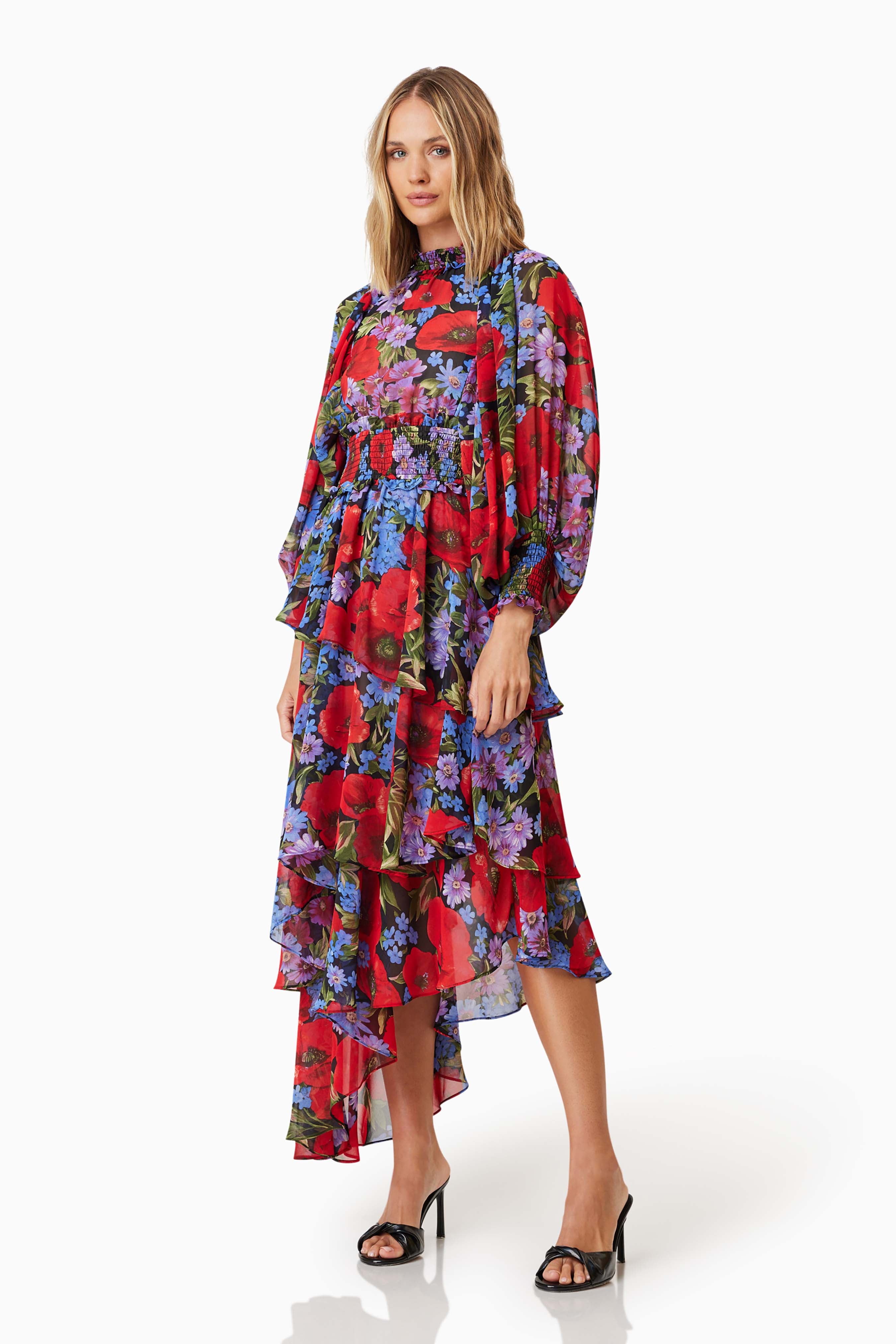 Thea Midi Dress - Red/Multi