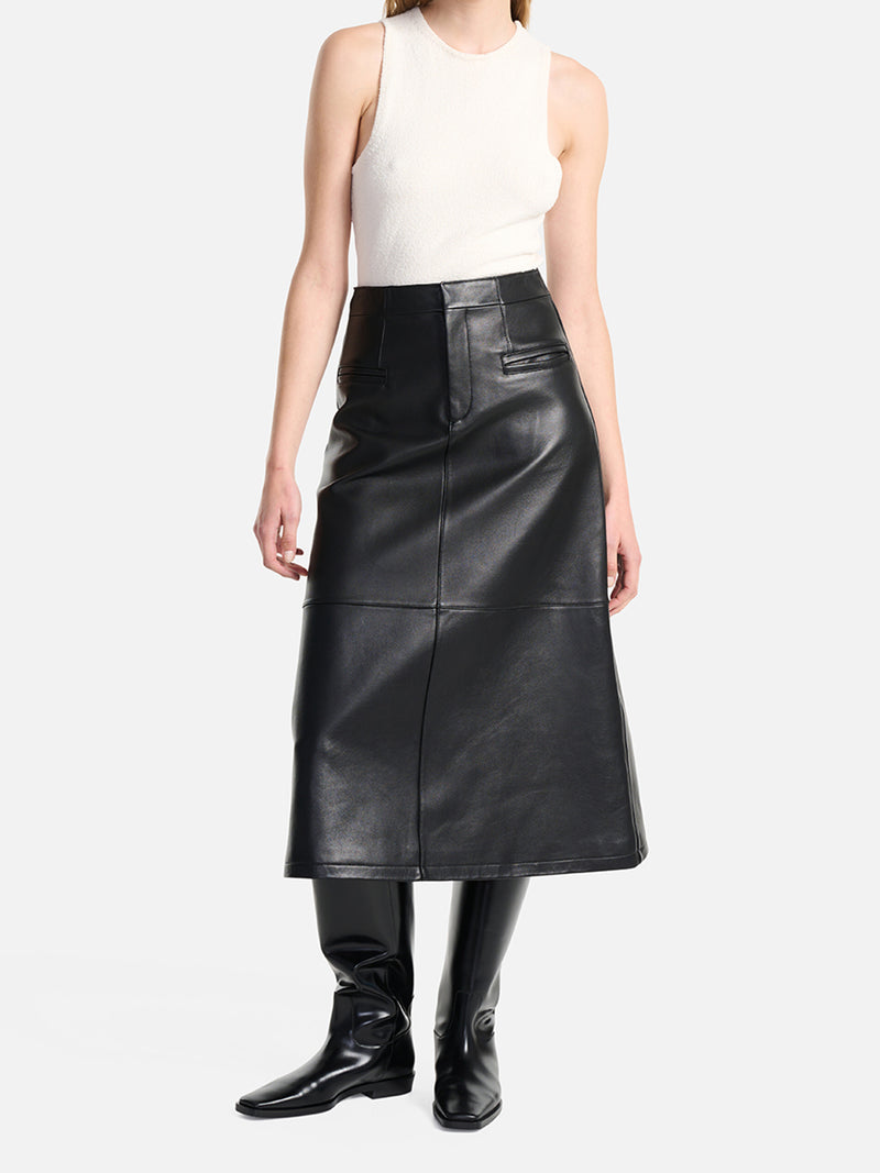 Riley Leather Midi Skirt - Black