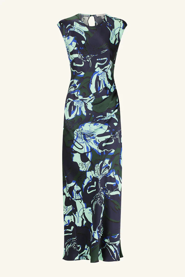 Franco Silk Side Split Maxi Dress - Navy/Multi