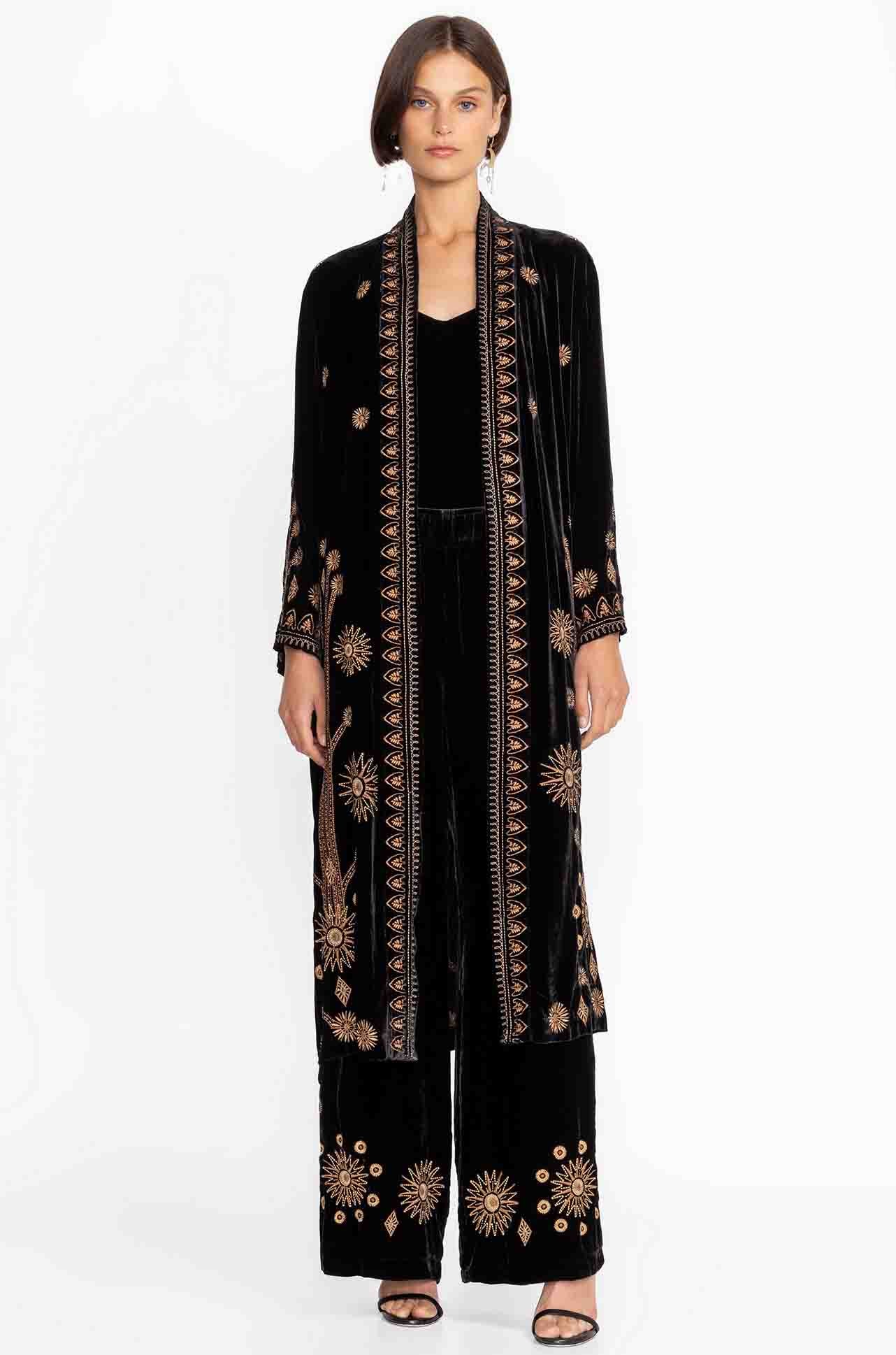 Heidi Velvet Kimono Coat - Black