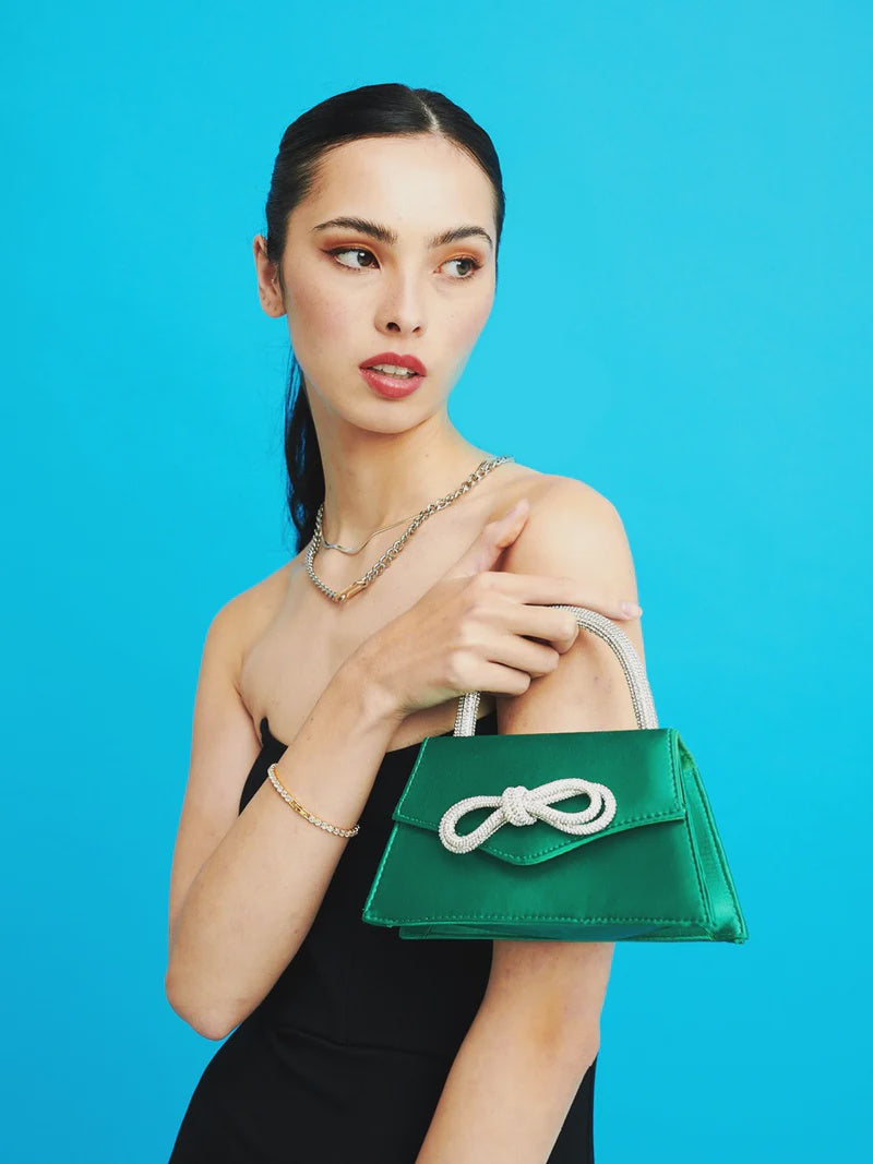 Diamante Double Bow Handbag - Green