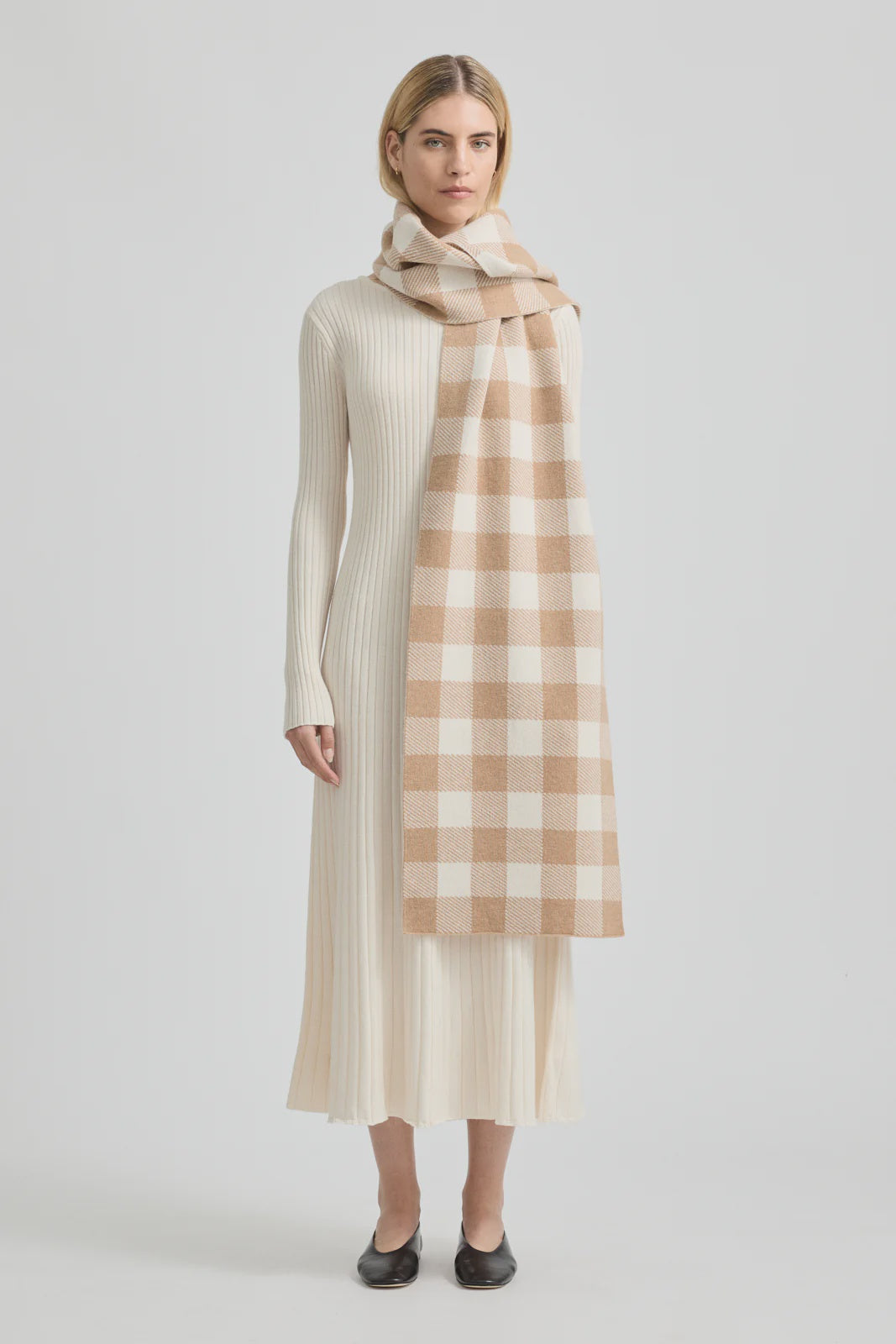 Checked Wool Scarf - Cashew