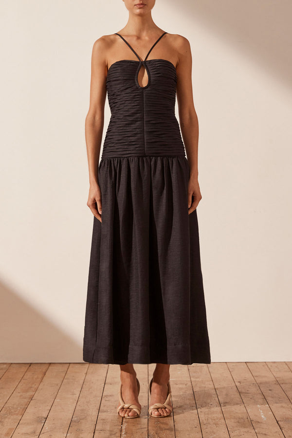 Thea Keyhole Midi Dress - Black