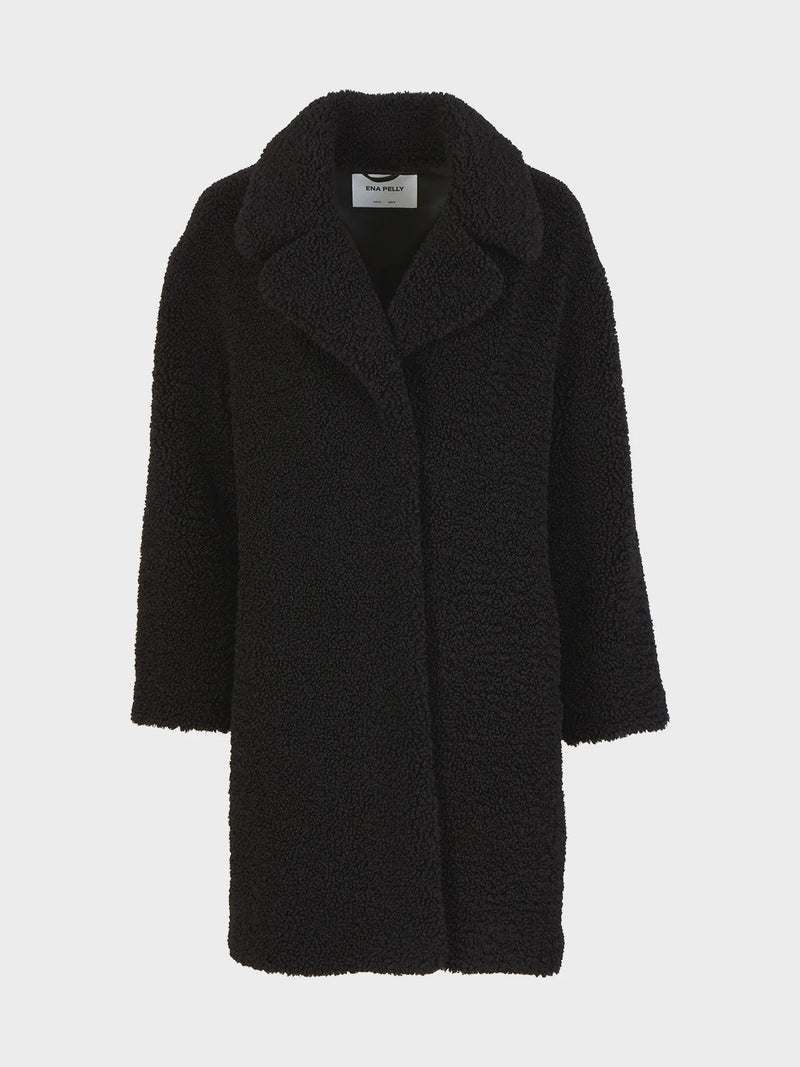 Longline Teddy Faux Fur Jacket - Black