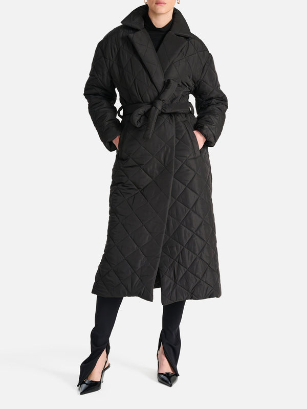 Mia Longline Quilted Jacket - Black