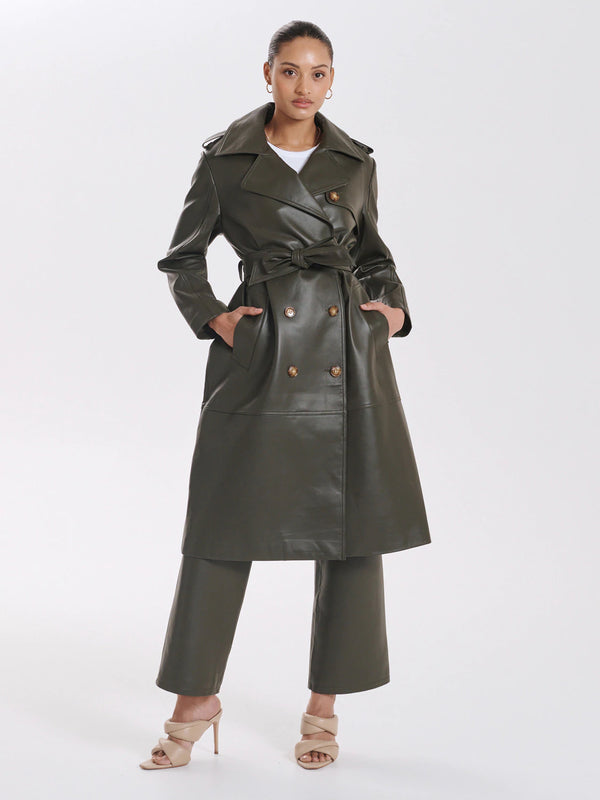 Claudia Leather Trench - Forest