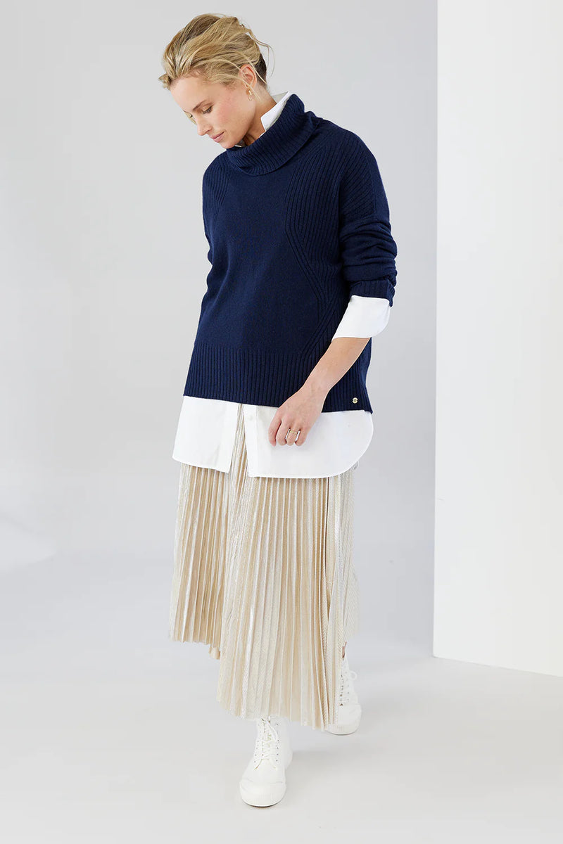 Ribbed Roll Neck Knit - French Navy
