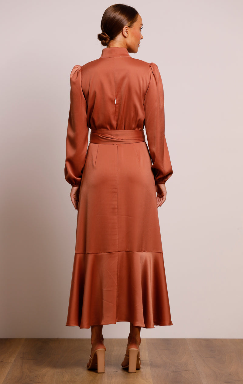 Pinnacle Sleeve Midi Dress - Cinnamon