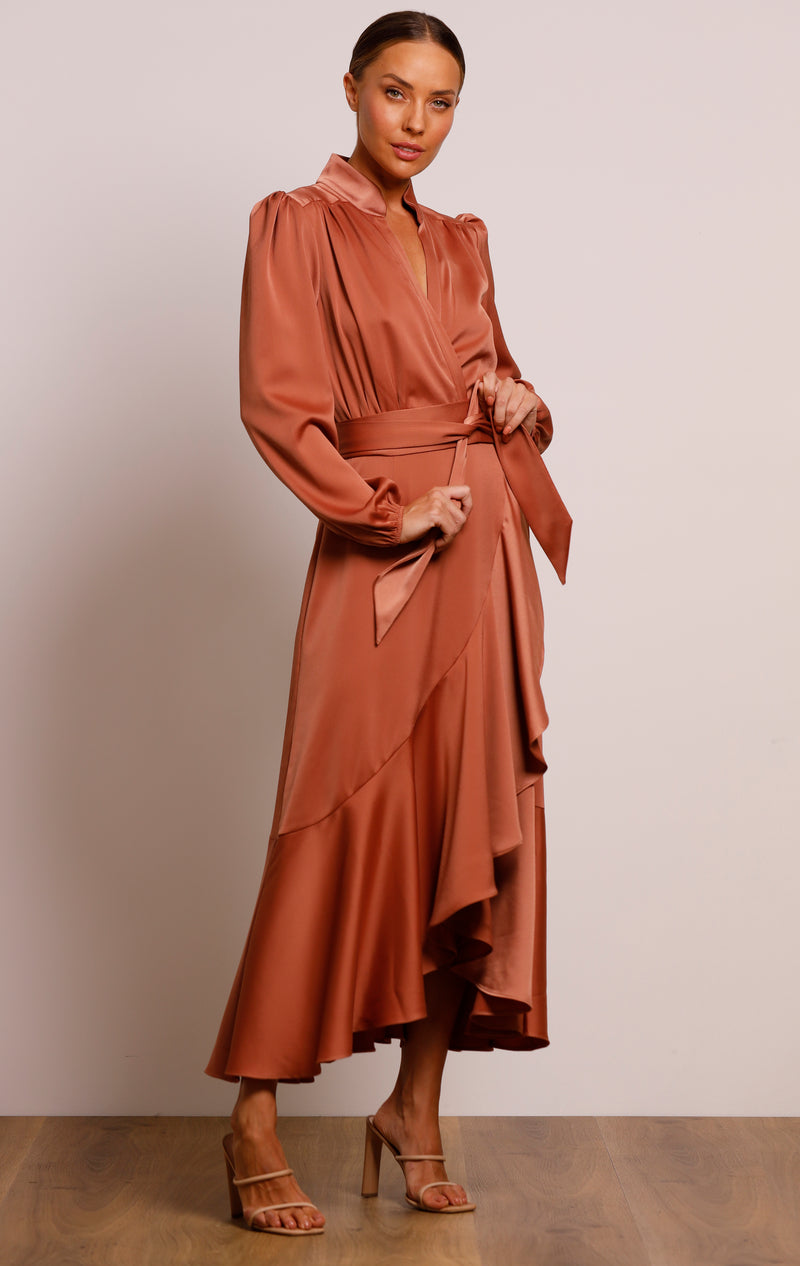 Pinnacle Sleeve Midi Dress - Cinnamon