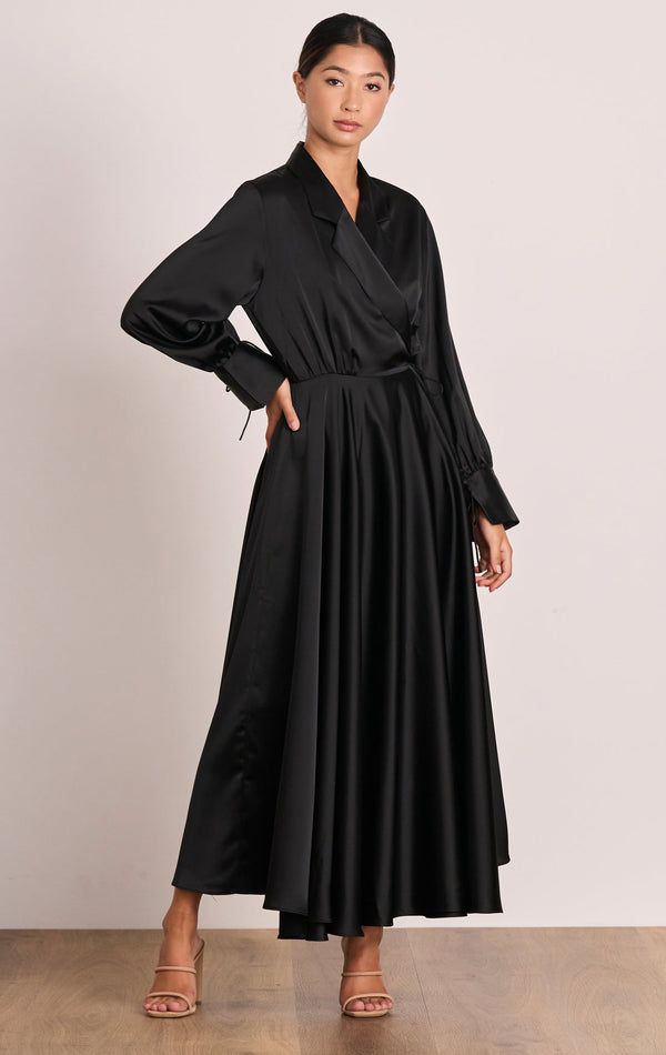 Seeker Wrap Midi Dress - Black