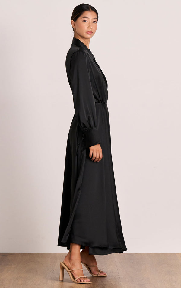 Seeker Wrap Midi Dress - Black