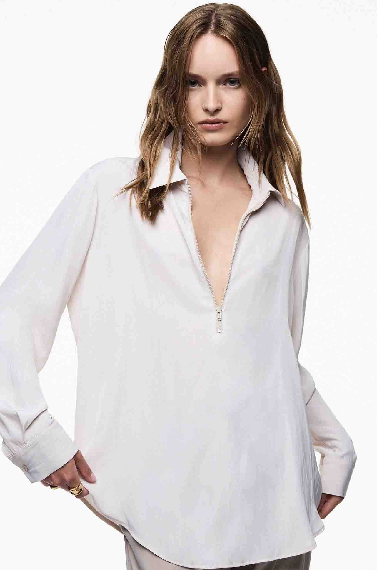 Zip Front Shirt - White