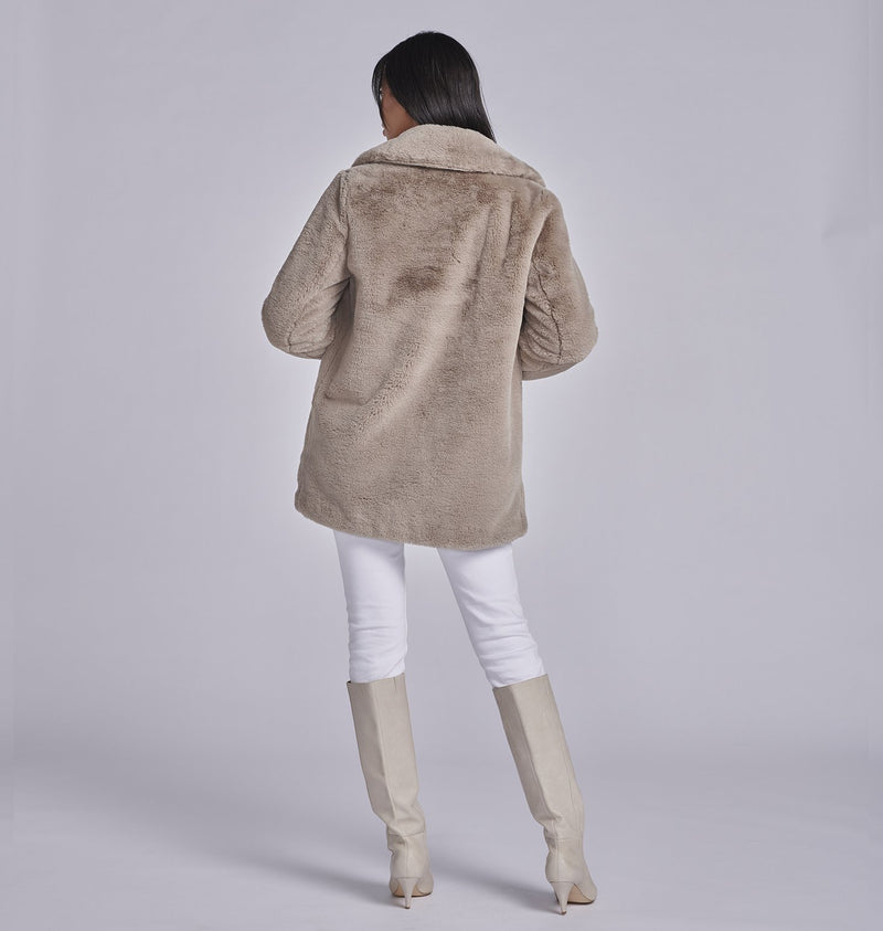 Minimalist Faux Fur Jacket - Stone