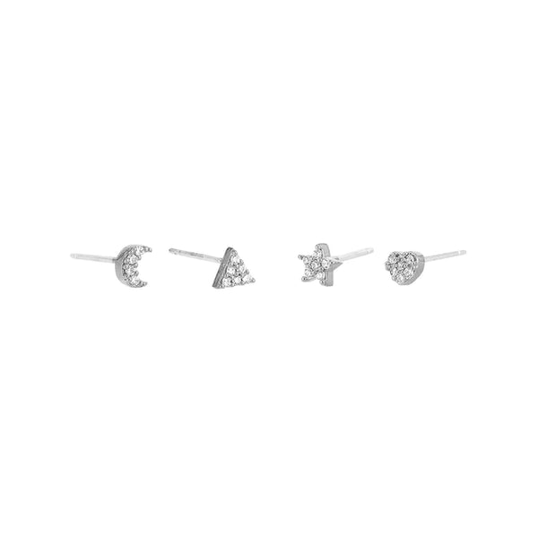 Petite Four Stud Earring Set - Silver